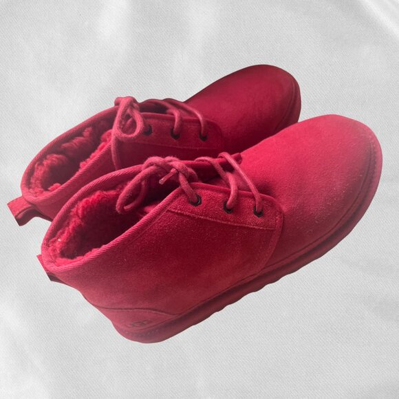 🔥 Red UGG Neumel Ankle Boots Men's 9/Women's 10.5 Like New! Sherpa Cozy - Picture 12 of 17